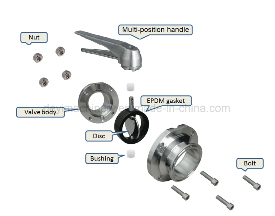 SS304 SS316L Stainless Steel Sanitary Manual Pneumatic Clamped Butterfly Valve with Clamp Ends