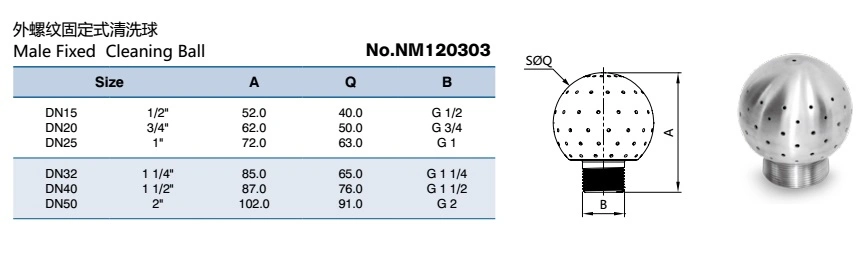 Sanitary Stainless Steel Threaded Fixed Cleaning Ball Nm120303